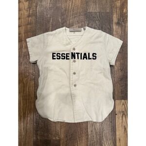 Fear of God Essentials Kids Baseball Jersey Size 8 Oatmeal Cream Logo 77 Shirt